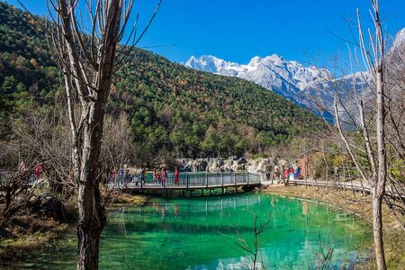 Beautiful of Blue Moon Valley, landmark and popular spot for tourists attractions inside the Jade Dragon Snow Mountain (Yulong) Scenic Area, near Lijiang Old Town. Lijiang, Yunnan, Chinaのeditorial素材