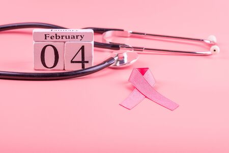 Breast Cancer Awareness, Pink Ribbon with Stethoscope for supporting people living and illness. Woman Healthcare and World cancer day conceptの写真素材