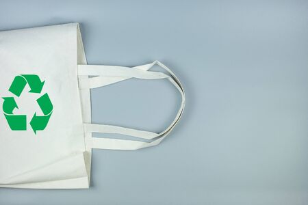 Eco Shopping bag on gray background with Copy space for text. Environmental Protection, Zero waste, Reusable, Say No Plastic, World Environment day and Earth day conceptの写真素材