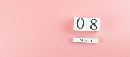 8th March Calendar on pink background with copy space for text. Love, Equal and International Women day conceptの写真素材