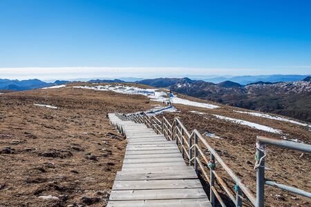 Beautiful of Shika Snow Mountain or Blue Moon Valley, landmark and popular for tourists attractions in Zhongdian city (Shangri-La). Yunnan, China. Asia travel conceptの写真素材