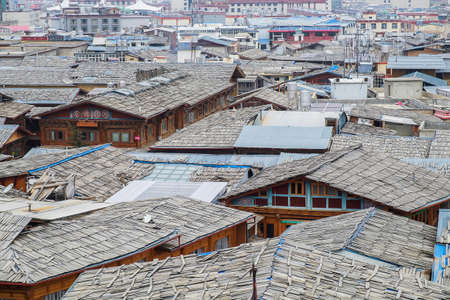 Rooftop view of Shangri la old town at Golden temple or Dafo temple located in Zhongdian city (...