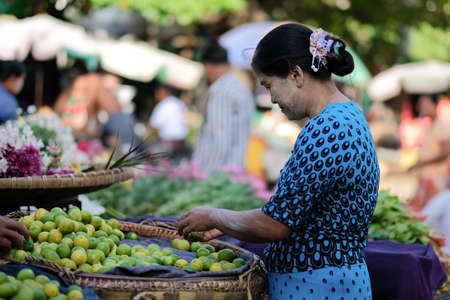 Burmese lifestyle in Zegyo Market at morning. Mandalay, Myanmar, 13 August 2018のeditorial素材