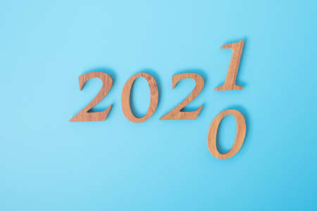 change 2020 to 2021 number on blue background. Resolution, strategy, solution, goal, Mission,...
