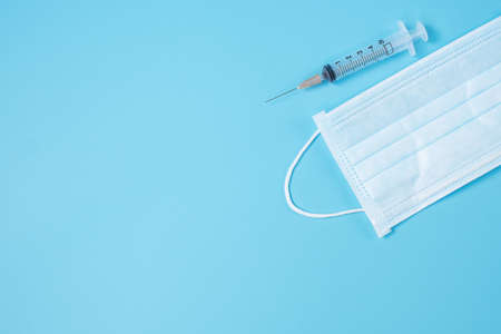 Vaccine vial dose with shot drug needle syringe in hospital laboratory. Medical, health, Vaccination and immunization conceptの写真素材