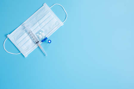 Vaccine vial dose with shot drug needle syringe in hospital laboratory. Medical, health, Vaccination and immunization conceptの写真素材