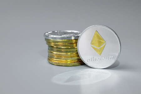 Silver Ethereum (ETC) cryptocurrency coin stack, Crypto is Digital Money within the blockchain...