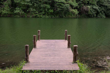 Bridge against lake and forest Nature background at Pang Oung, Mae Hong Son, Thailand. travel, outdoor, natural and vacation conceptの写真素材