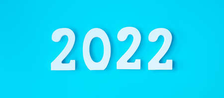 2022 white text number on blue background. Resolution, plan, review, goal, start and New Year holiday conceptsの写真素材