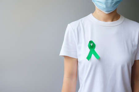 green Ribbon for Liver, Gallbladders, bile duct, cervical, kidney Cancer and Lymphoma Awareness...