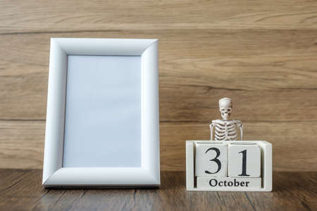 31 October calendar and frame with copy space for text. Happy Halloween day, Hello October, fall autumn season, Festive, party and holiday conceptの写真素材