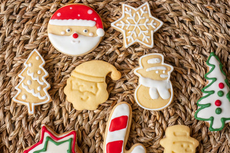 Merry Christmas with homemade cookies on wood table background. Xmas, party, holiday and happy New Year conceptの写真素材