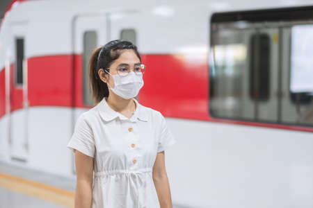 woman wearing Protective face maskの写真素材