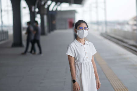 woman wearing Protective face maskの写真素材