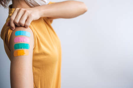 woman showing plasterの写真素材