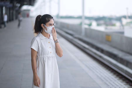 woman wearing Protective face maskの写真素材