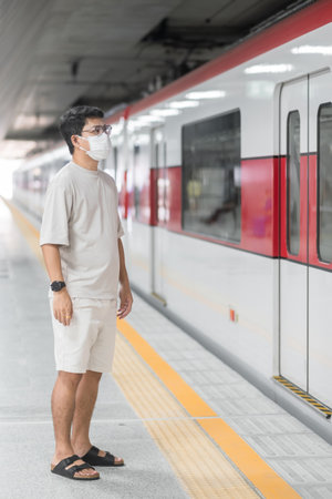 man wearing Protective face maskの写真素材
