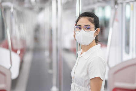 woman wearing Medical face maskの写真素材