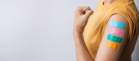 woman showing plasterの写真素材