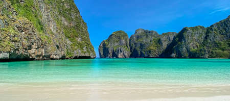 Beautiful scenery of Maya Bay beach on Phi Phi island, Krabi, Thailand. landmark, destination Southeast Asia Travel, vacation and holiday conceptの写真素材