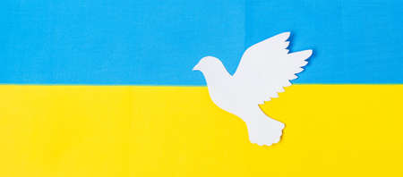 Support for Ukraine in the war with Russia, peace dove with flag of Ukraine. Pray, No war, stop war and stand with Ukraine conceptsの写真素材