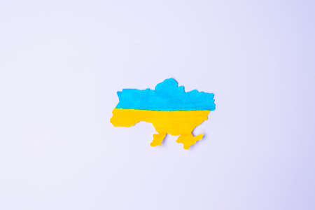 Support for Ukraine in the war with Russia,  the shape of Ukraine border with color flag. Pray, No war, stop war and stand with Ukraineの写真素材