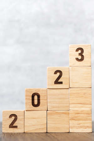 2023 wood block with business goal,  success, strategy, target, mission, action, growth, teamwork, plan, idea and New Year start conceptの写真素材