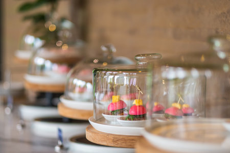 Pink sweet dessert set at luxury hotel