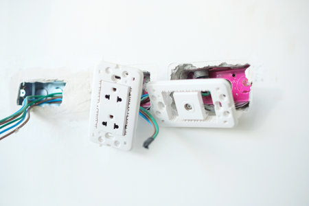 Electrical Wiring under plaster, hidden installation cables for socket to a concrete. Renovation,...