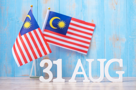 Wooden text of August 31 with Malaysia flags. Malaysia Independence dayの写真素材