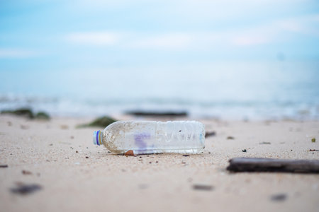 plastic Bottle garbage on the beach. Ecology,  Environmental, pollution and Ecological problem conceptの写真素材