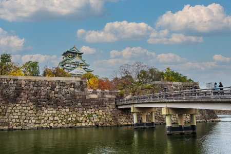 Osaka castle in Autumn foliage season, is a famous Japanese castle, landmark and popular for tourist attractions. Osaka, Kansai, Japan, 28 November 2019のeditorial素材