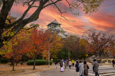 Osaka castle in Autumn foliage season, is a famous Japanese castle, landmark and popular for tourist attractions. Osaka, Kansai, Japan, 28 November 2019のeditorial素材