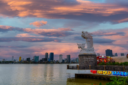 Carp Dragon Statue or Ca Chep Hoa Rong. Landmark and popular. Da Nang, Vietnam, 13 November 2022のeditorial素材
