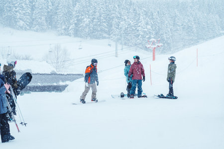 Ski in winter season at Niseko. landmark and popular for Ski and Snowboarding tourists attractions in Hokkaido, Japan. Niseko, Japan, 6 February 2023のeditorial素材