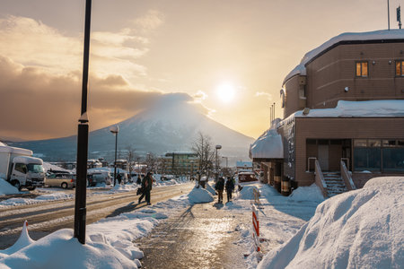 Beautiful Yotei Mountain with Snow in winter season at Niseko. landmark and popular for Ski and Snowboarding tourists attractions in Hokkaido, Japan. Niseko, Japan, 6 February 2023のeditorial素材