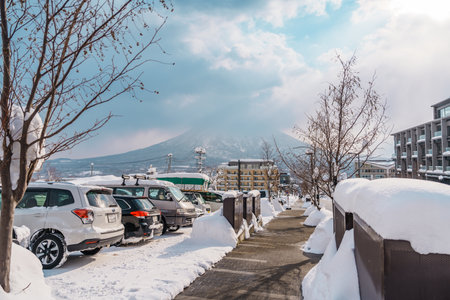 Beautiful Yotei Mountain with Snow in winter season at Niseko. landmark and popular for Ski and Snowboarding tourists attractions in Hokkaido, Japan. Niseko, Japan, 6 February 2023のeditorial素材