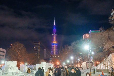 Sapporo TV tower with Snow in winter season. landmark and popular for attractions in Hokkaido, Japan. Sapporo, Japan, 8 February 2023のeditorial素材