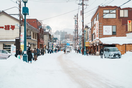 Otaru city with Snow in winter season. landmark and popular for attractions in Hokkaido, Japan. Otaru, Japan, 8 February 2023のeditorial素材