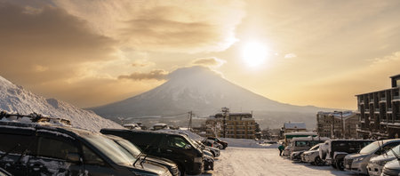 Beautiful Yotei Mountain with Snow in winter season at Niseko. landmark and popular for Ski and Snowboarding tourists attractions in Hokkaido, Japan. Niseko, Japan, 6 February 2023のeditorial素材