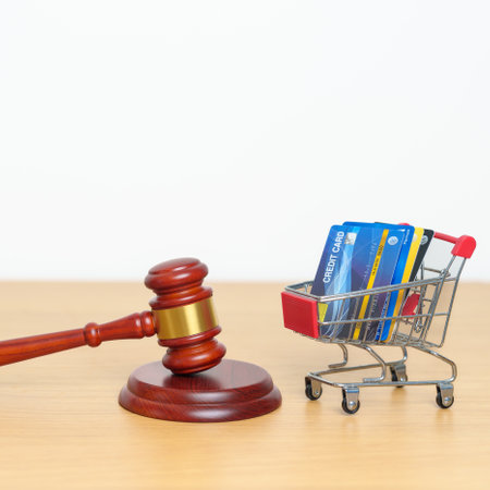 Judge gavel, shopping cart and Credit Card..online auction and bidding, Trade Regulations, Consumer...