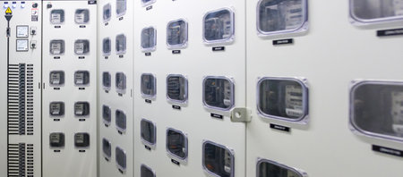 Electric meter control room in building, electrical meter measurement tool