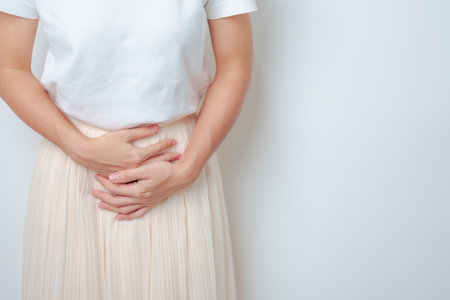 Woman having abdomen pain. Ovarian and Cervical cancer, Cervix disorder, Endometriosis, Hysterectomy, Uterine fibroids, Reproductive, menstruation, Stomach, Pregnancy and Sexual Transmitted diseaseの写真素材