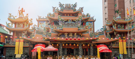 Songshan Ciyou Temple, near Raohe Night Market, Songshan District, Taipei City. landmark and popular for tourist attractions. Taipei, Taiwan, 2023 April 06のeditorial素材