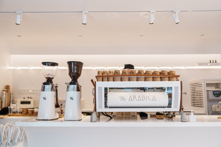 % Arabica coffee shop is a famous and popular for tourists attraction in Taipei, Taiwan, 05 April 2023のeditorial素材