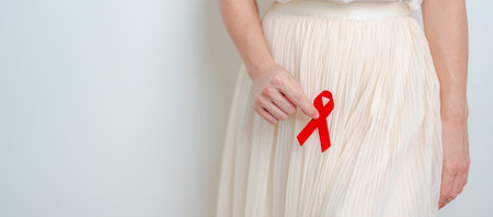 woman with Red Ribbon for December World Aids Day, acquired immune deficiency syndrome, Sexual...