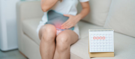 Menstruation period cycle of monthly and Stomachache concepts. woman having abdomen pain with hot...