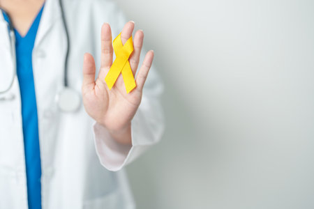 Sarcoma Cancer day July, Yellow September, Suicide prevention day, Childhood, bone and bladder cancer Awareness month, Yellow Ribbon for supporting people life and illness. Health and World cancer dayの写真素材