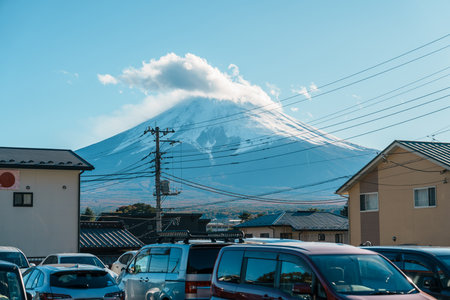 View of Mount Fuji near lake Kawaguchi, Yamanashi, Japan. landmark for tourist attractions. Japan travel, destinations and vacations conceptの写真素材