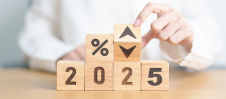 2024 to 2025 New year with percentage change to UP and Down arrow. Interest rate, GDP, stocks...